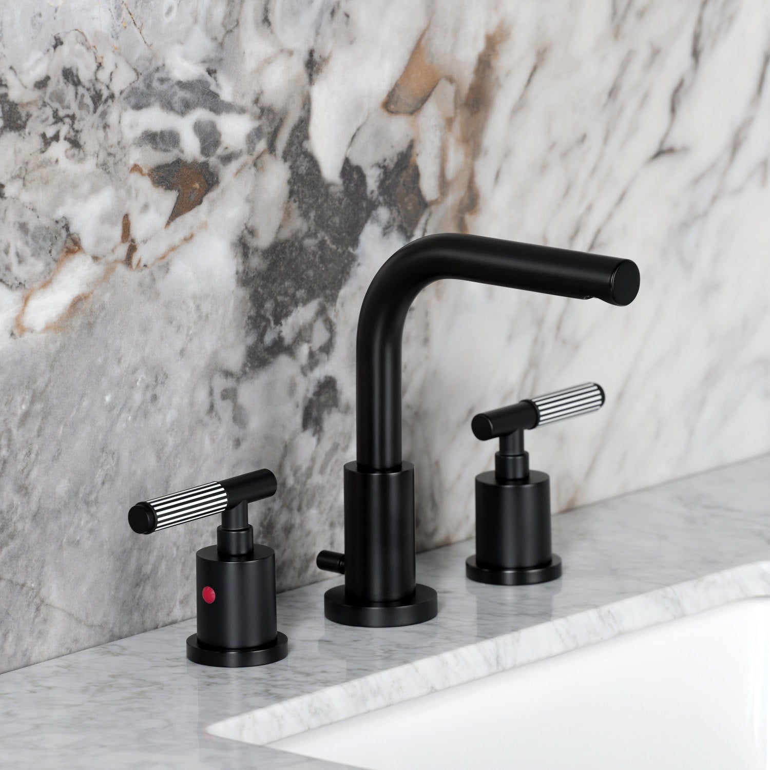 Kingston Sona FSC8950KPS - Verona Widespread Bathroom Faucet with Brass Pop-Up, Matte Black — thumbnail 3
